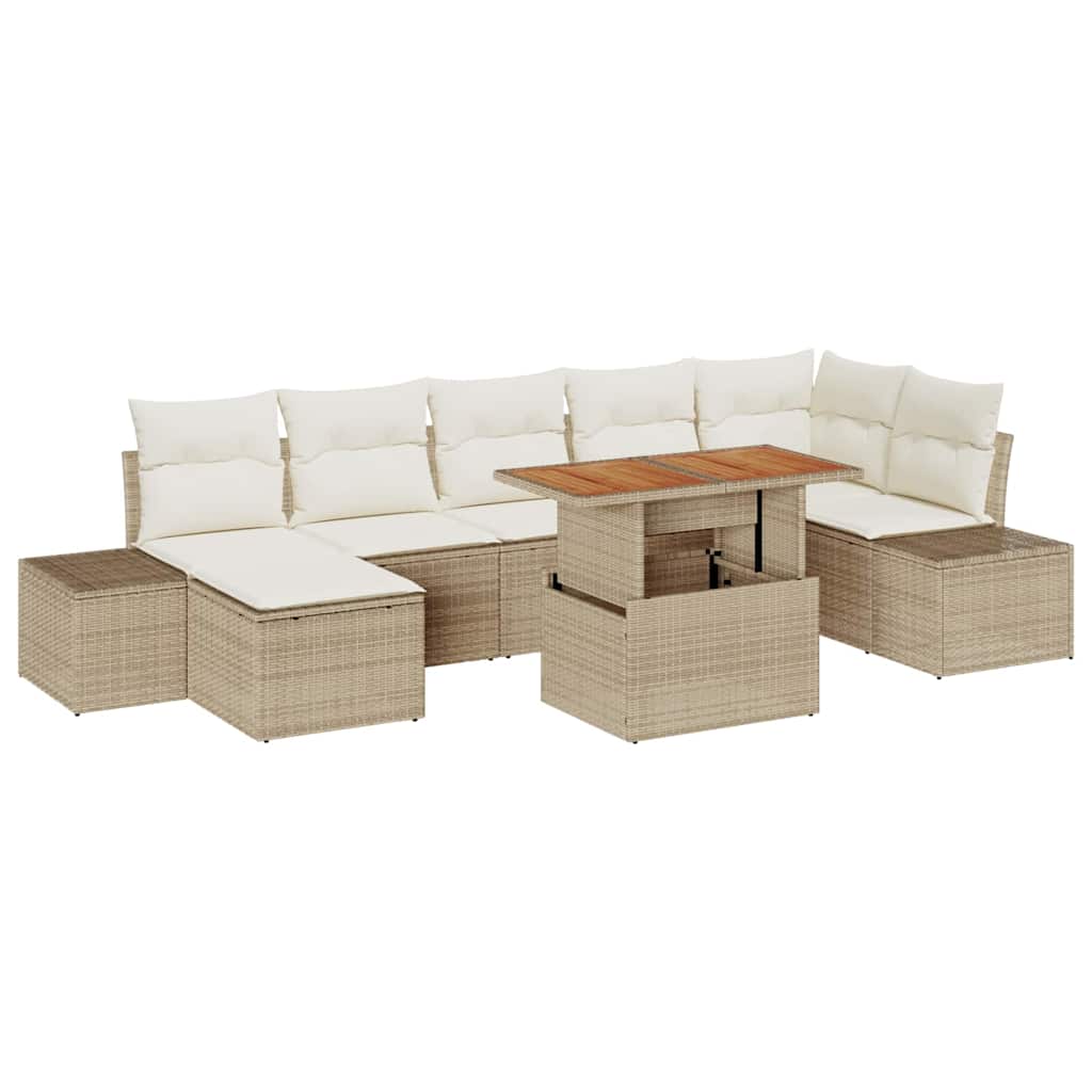 Garten-Sofa-Set mit Speicher 8 pcs Beige Poly Rattan
